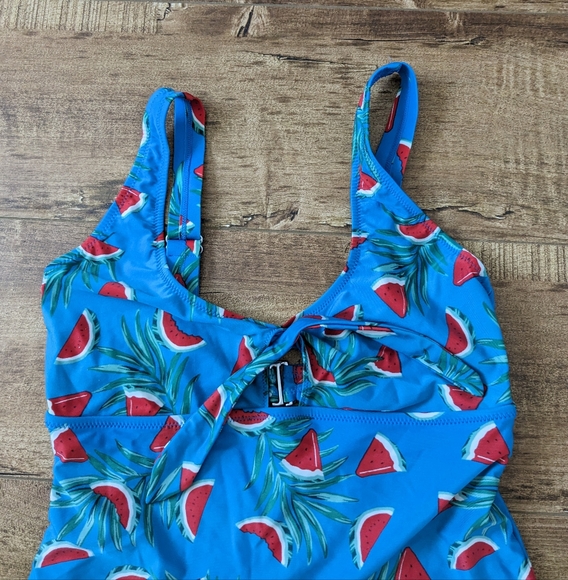 Watermelon Blue Bikini Top/ Tankini Cropped Halter Style with Bow - Picture 2 of 5